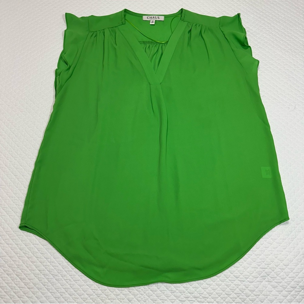Chaus Flutter Sleeve Women's Green Blouse Sz S